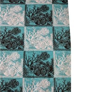 Large Tropical Fish Coral Reef Fabric Panel Teal Black White Coastal Print